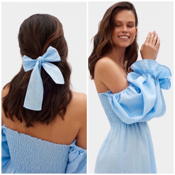 NWT Sleeper Atlanta linen dress in blue midi Sz XL/X-Large - Picture 3 of 6